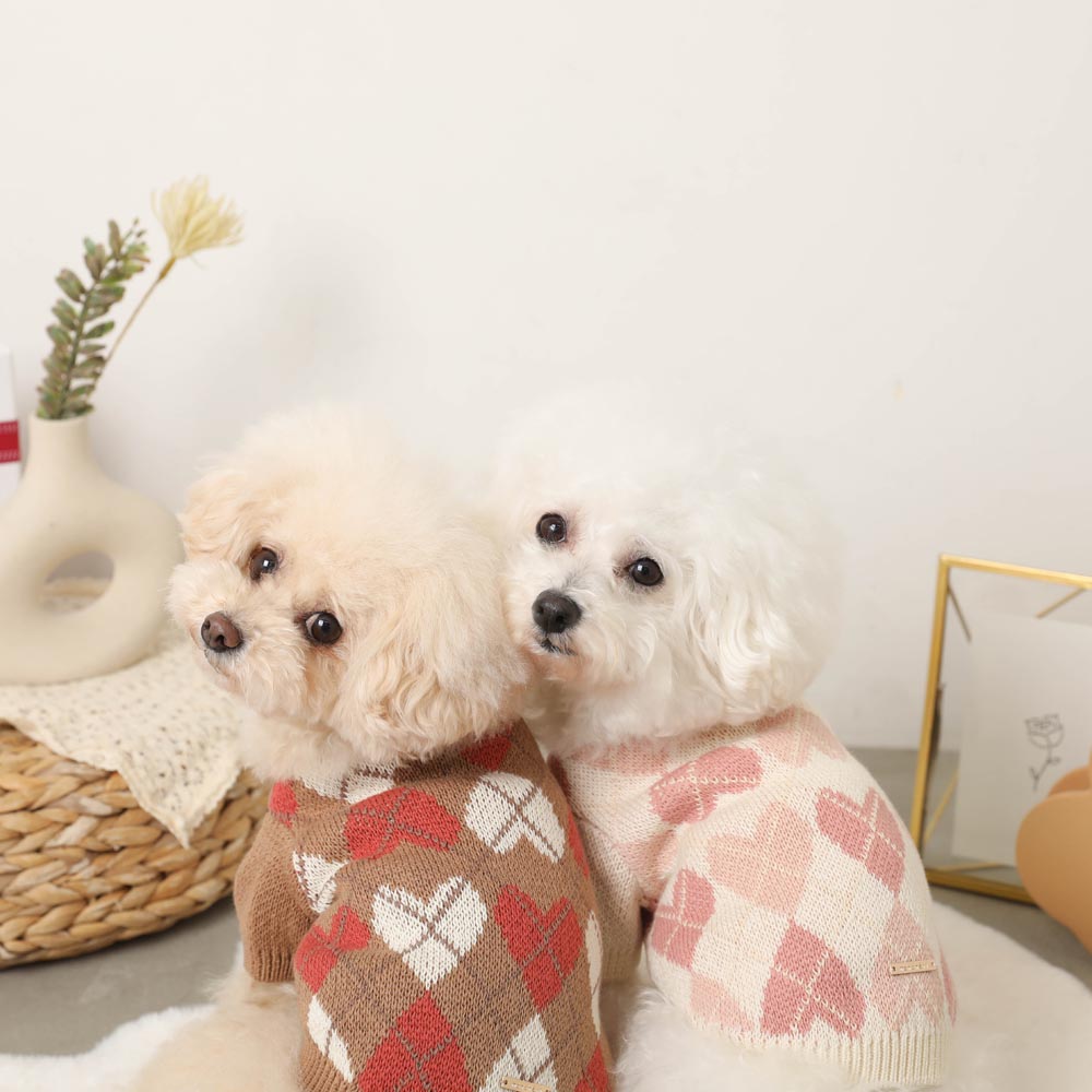 Heart argyle pattern knit tops
