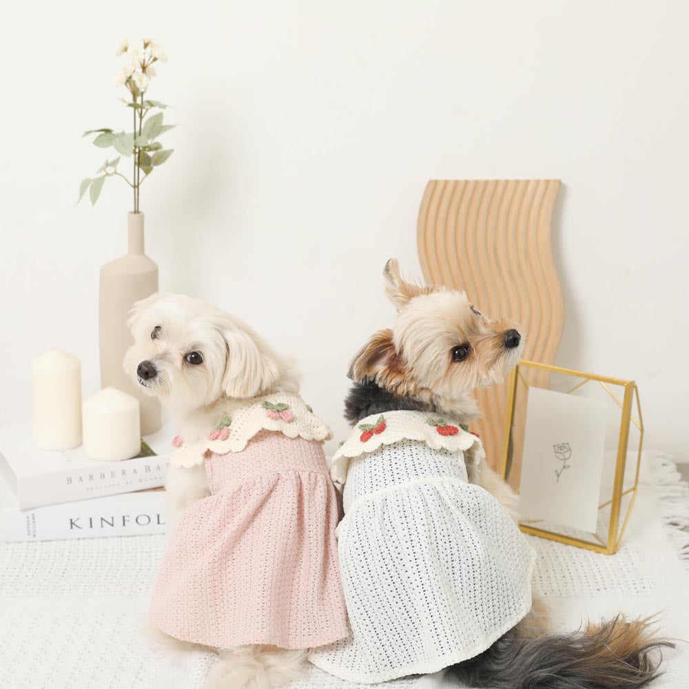 冷感さくらんぼカギ編みカラーワンピース＋ヘアピンSET