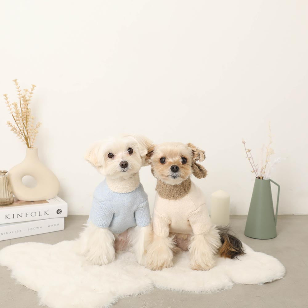 YangErdaMeng 立体 テディ子犬 マフラー リボン シャギー ベージュ くまさんボアマフラー【名入れ刺繍対応】