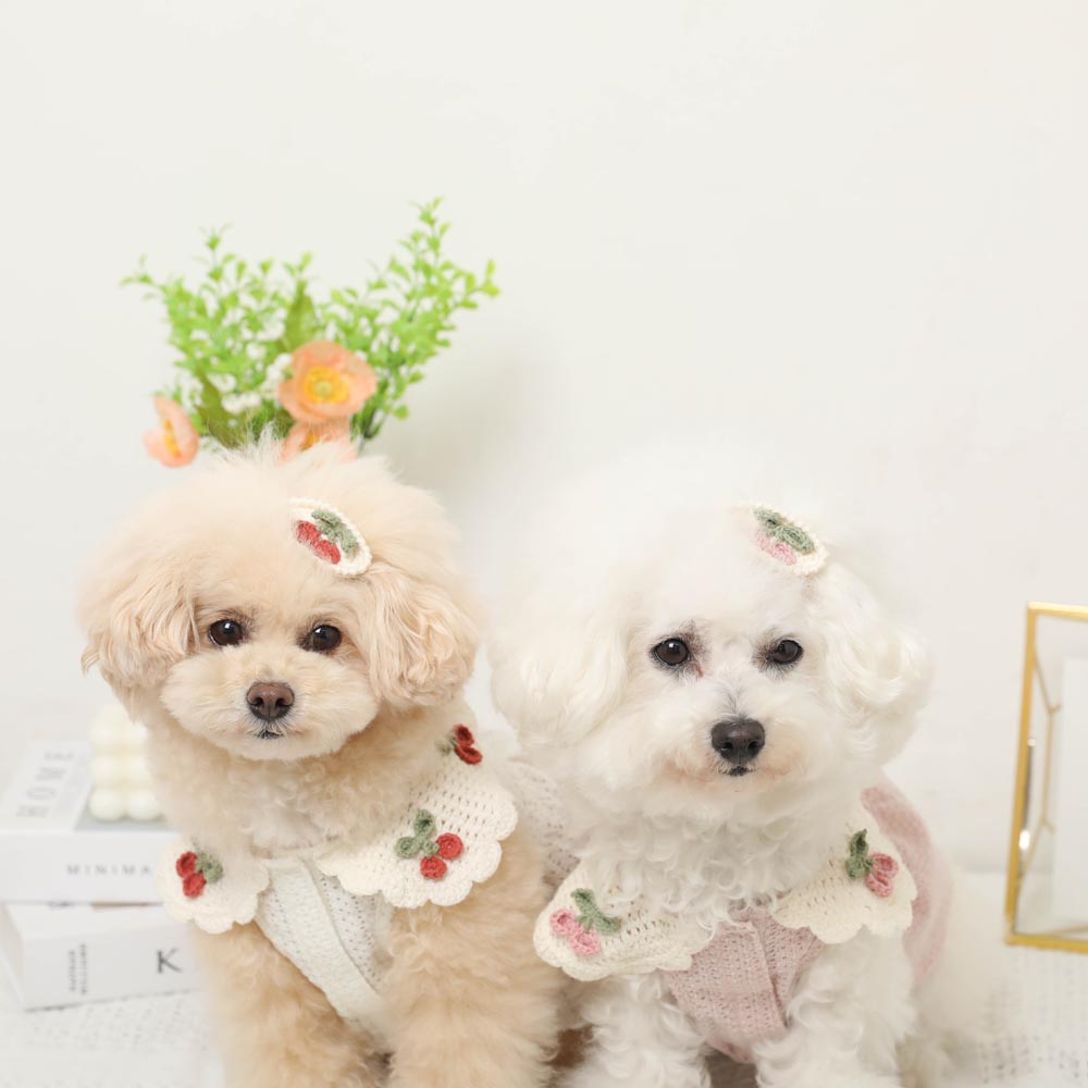 冷感さくらんぼカギ編みカラーワンピース＋ヘアピンSET