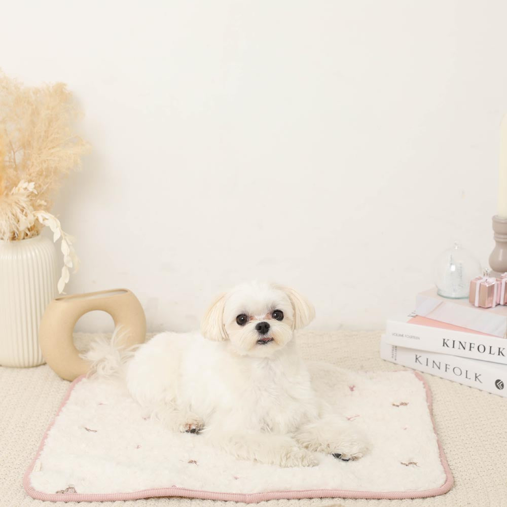 Bear ribbon embroidery boa cafe mat [Compatible with name embroidery]
