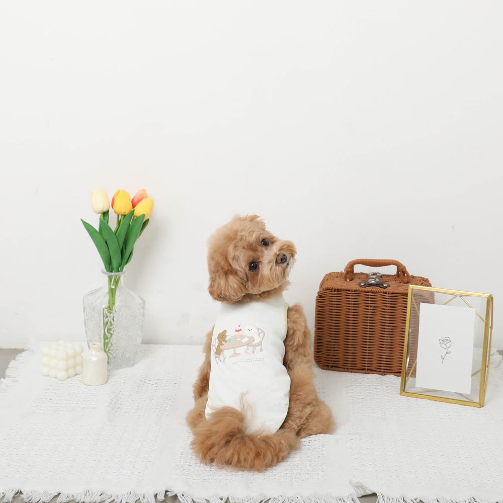 Cool Insect Repellent Dog Cafe Time Print Sleeveless Top [Compatible with ice packs]