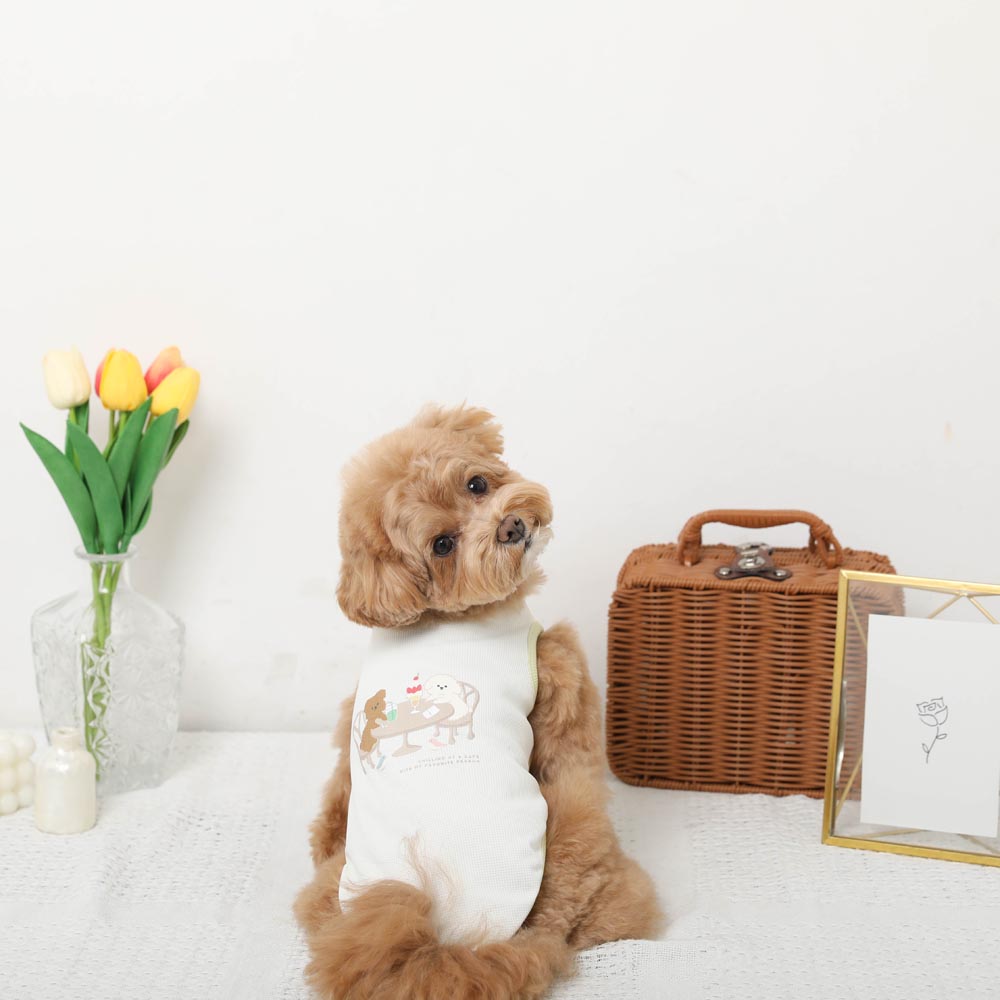 Cool Insect Repellent Dog Cafe Time Print Sleeveless Top [Compatible with ice packs]