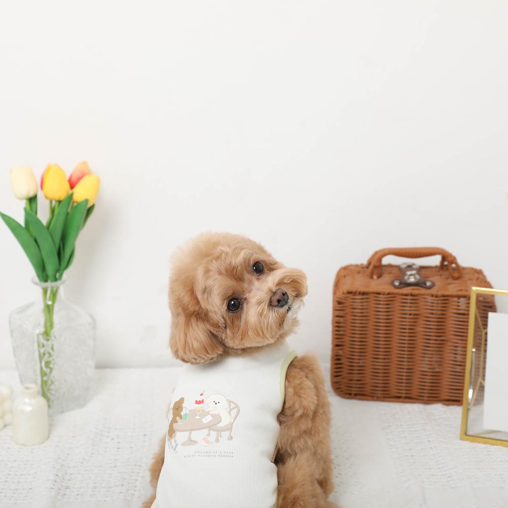 Cool Insect Repellent Dog Cafe Time Print Sleeveless Top [Compatible with ice packs]