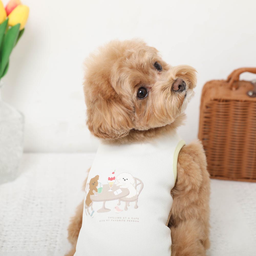 Cool Insect Repellent Dog Cafe Time Print Sleeveless Top [Compatible with ice packs]