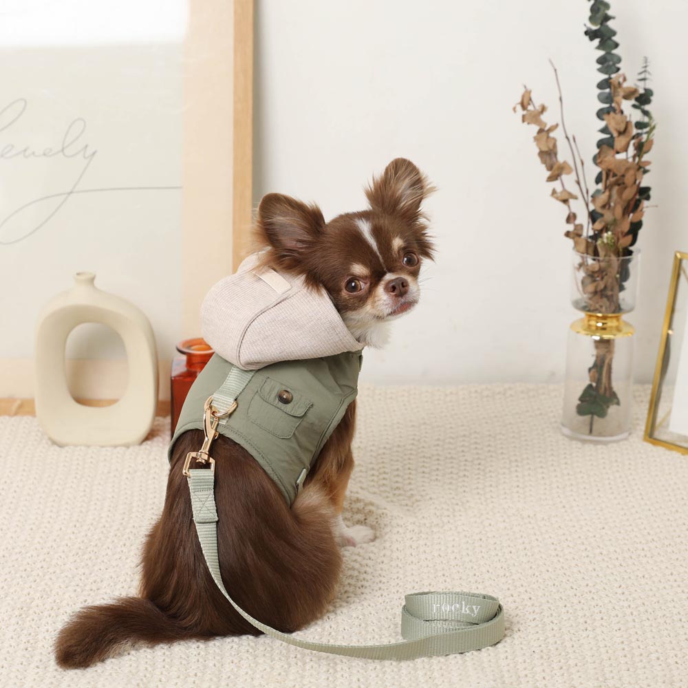 Casual mini pocket hooded nylon harness + lead set [Compatible with name embroidery]
