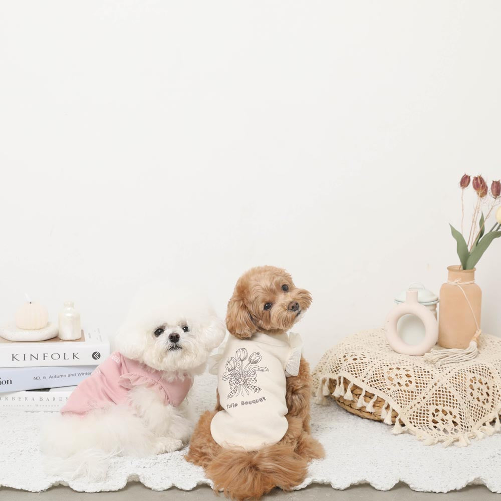 ショルダーチュールフリルチューリップ刺繍トップス