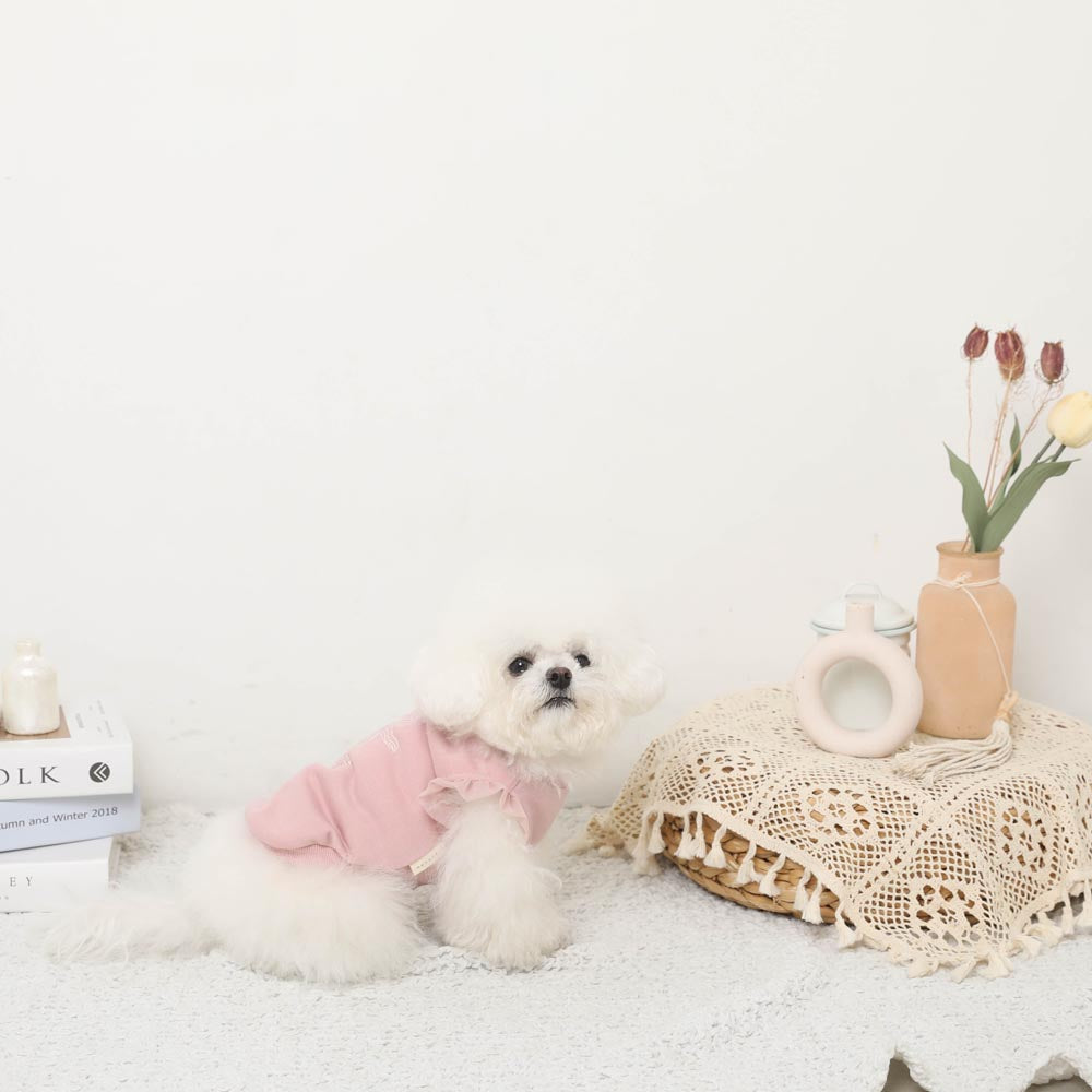 ショルダーチュールフリルチューリップ刺繍トップス