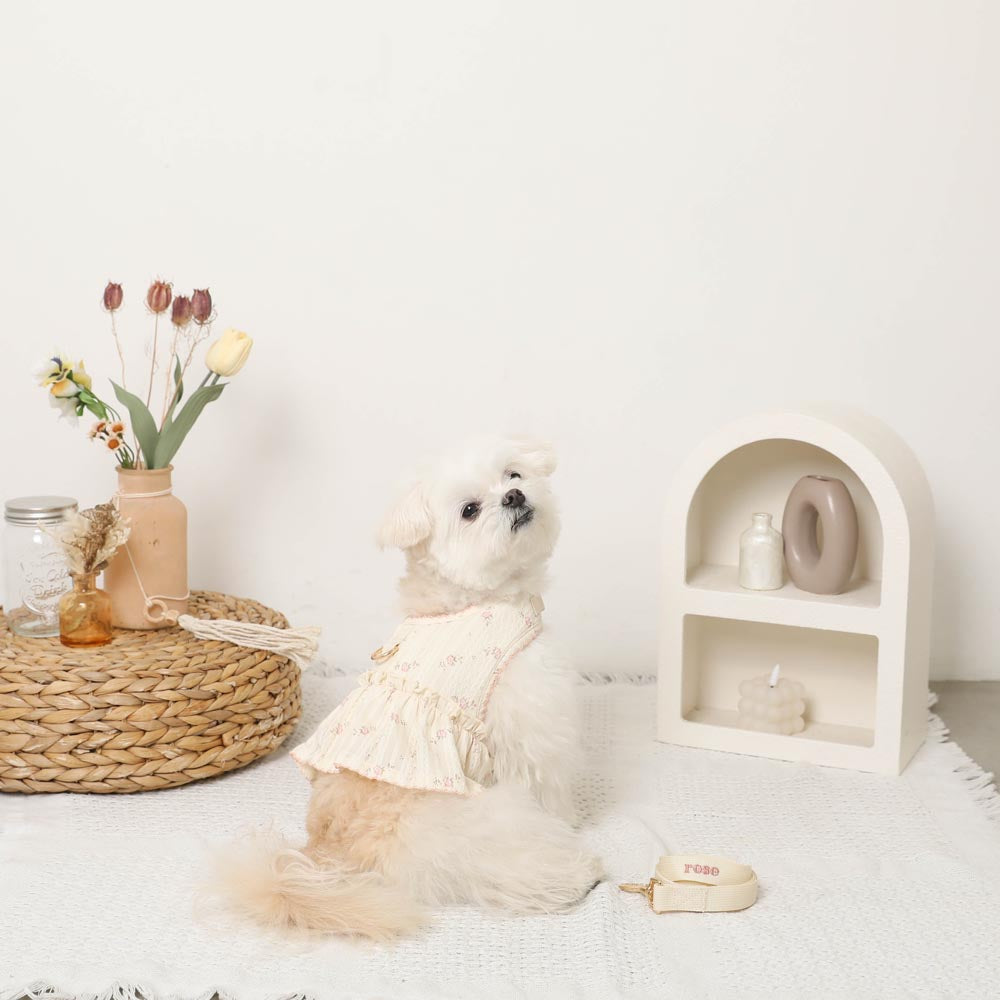 Floral frill tops style harness + lead set [Compatible with name embroidery] [Compatible with ice packs]