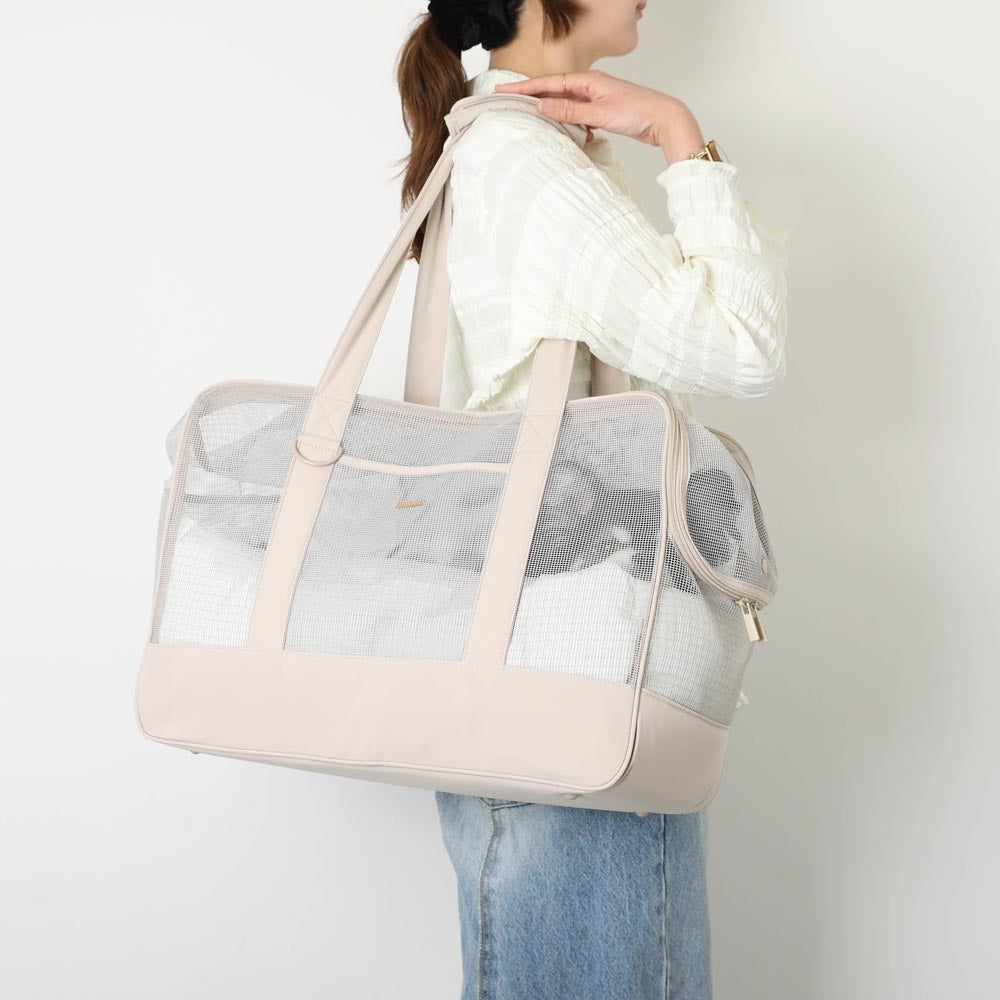 メッシュペットトートバッグ+冷感チェック柄ふんわりクッション付き