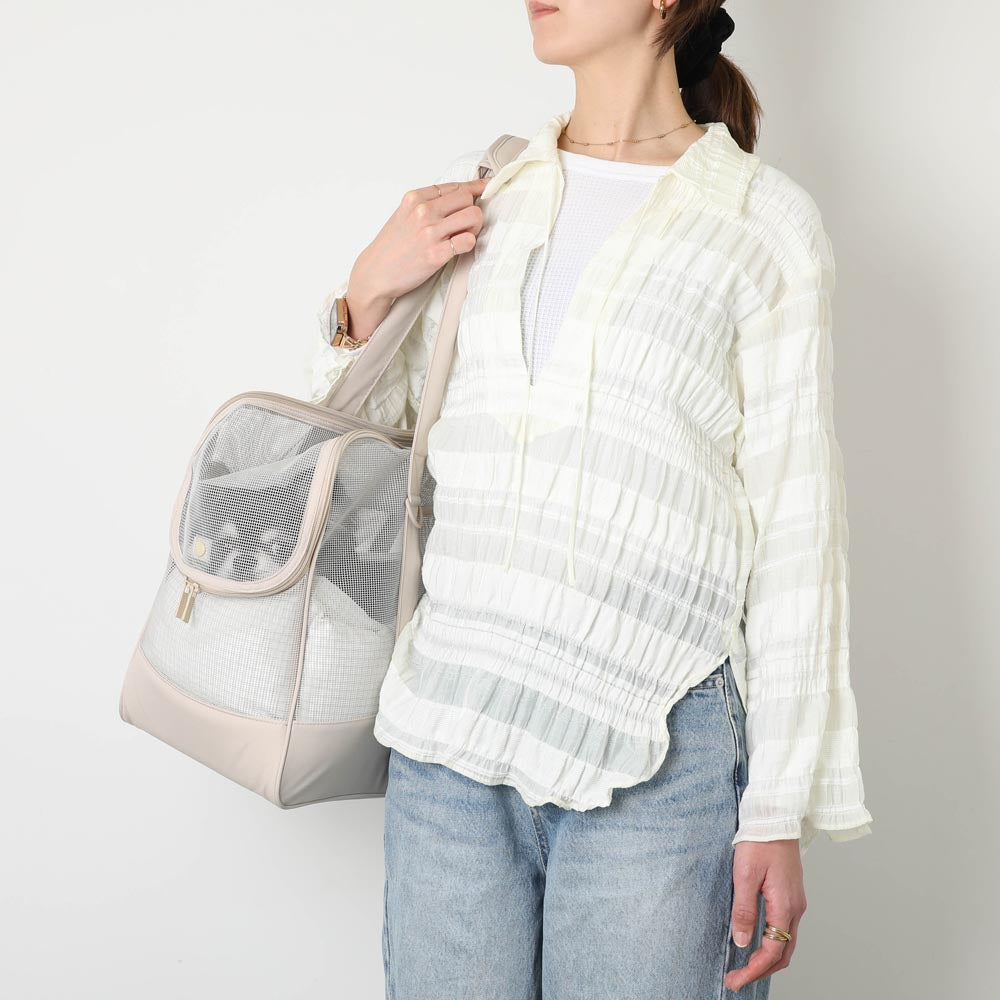 メッシュペットトートバッグ+冷感チェック柄ふんわりクッション付き