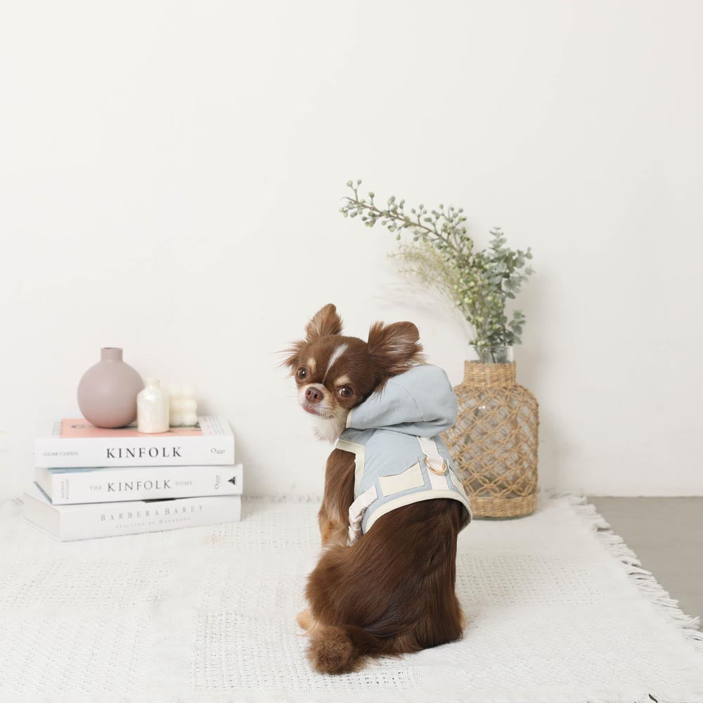 Cold feeling insect repellent bicolor hooded harness + lead set [Compatible with name embroidery] [Compatible with ice packs]