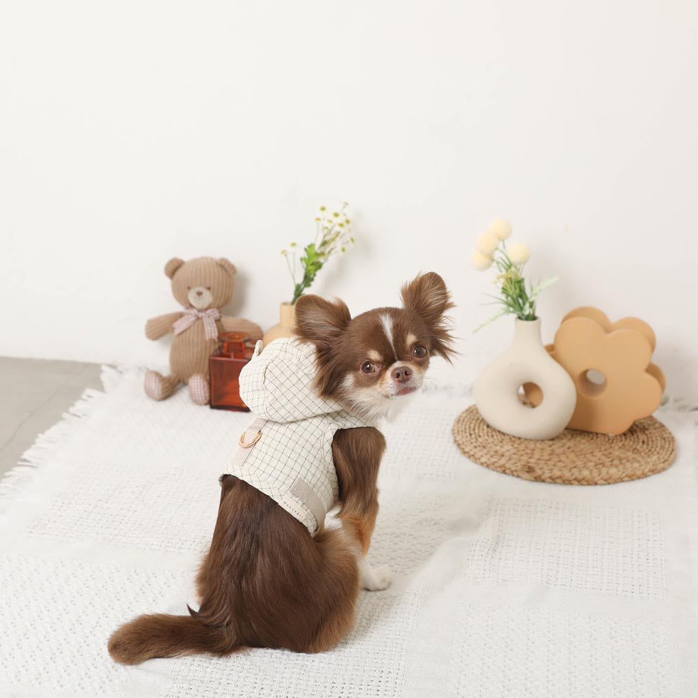 带冷感熊耳兜帽的格纹线束+导线设置【名入刺绣对应】【保冷剂对应】