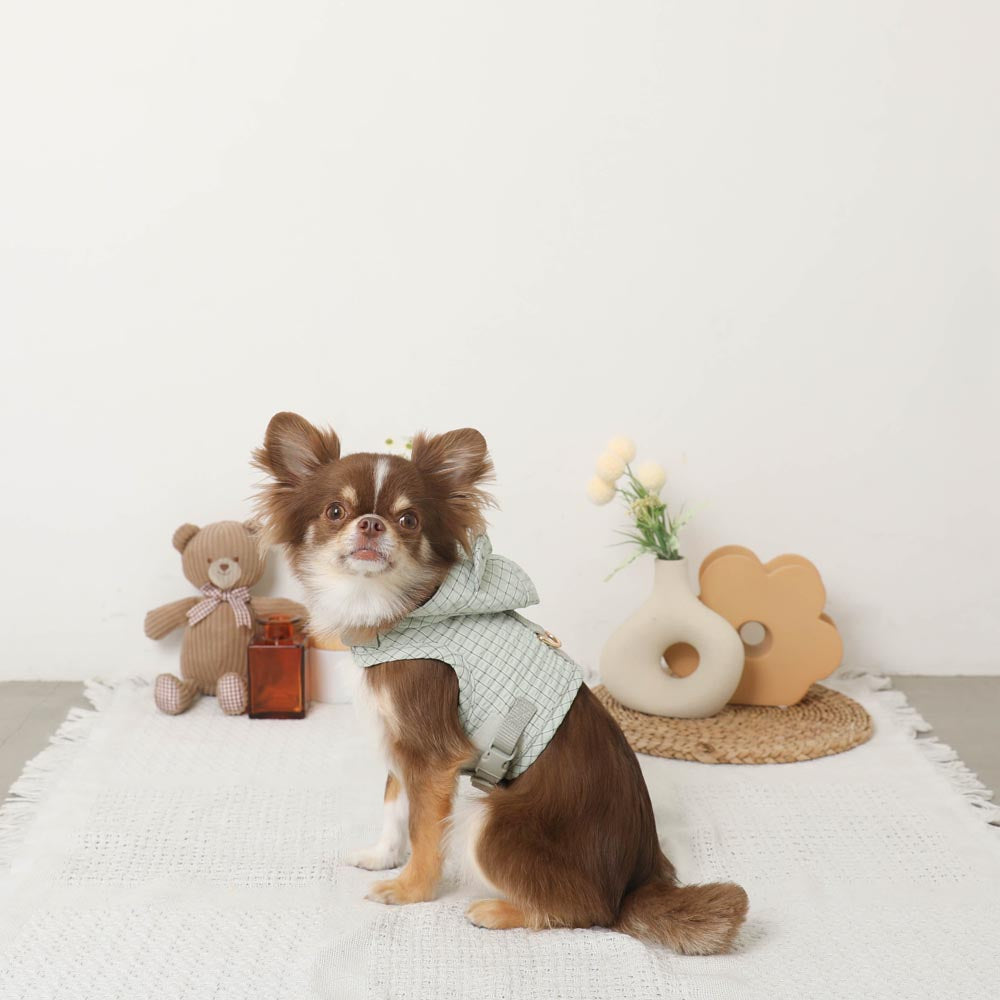 带冷感熊耳兜帽的格纹线束+导线设置【名入刺绣对应】【保冷剂对应】