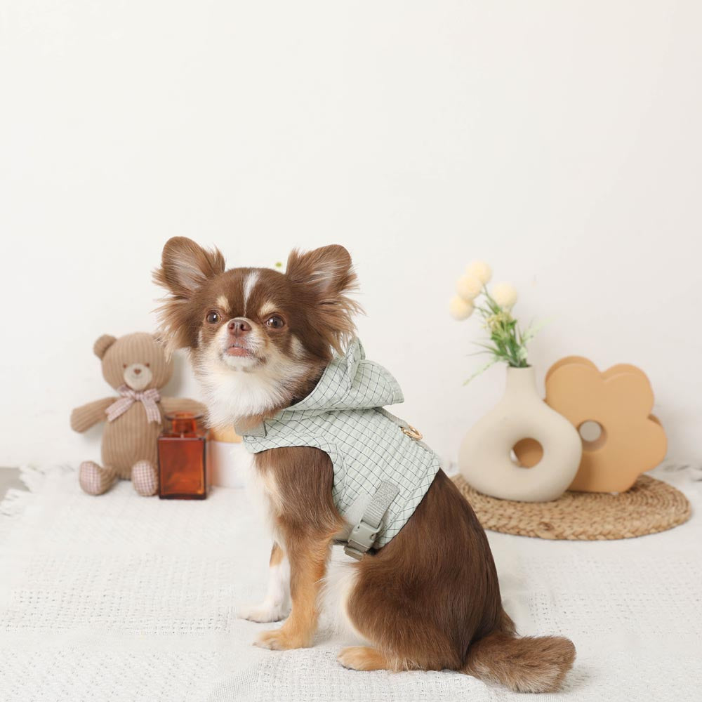 带冷感熊耳兜帽的格纹线束+导线设置【名入刺绣对应】【保冷剂对应】