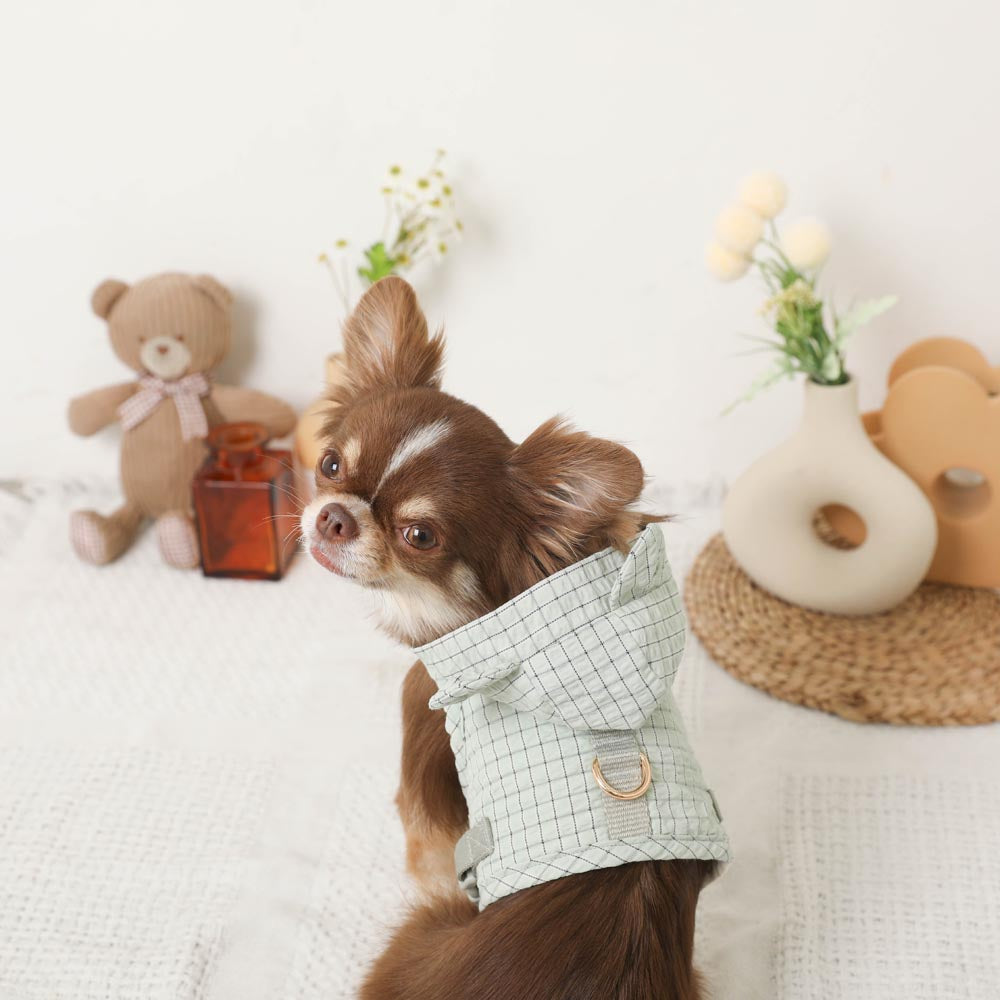 带冷感熊耳兜帽的格纹线束+导线设置【名入刺绣对应】【保冷剂对应】