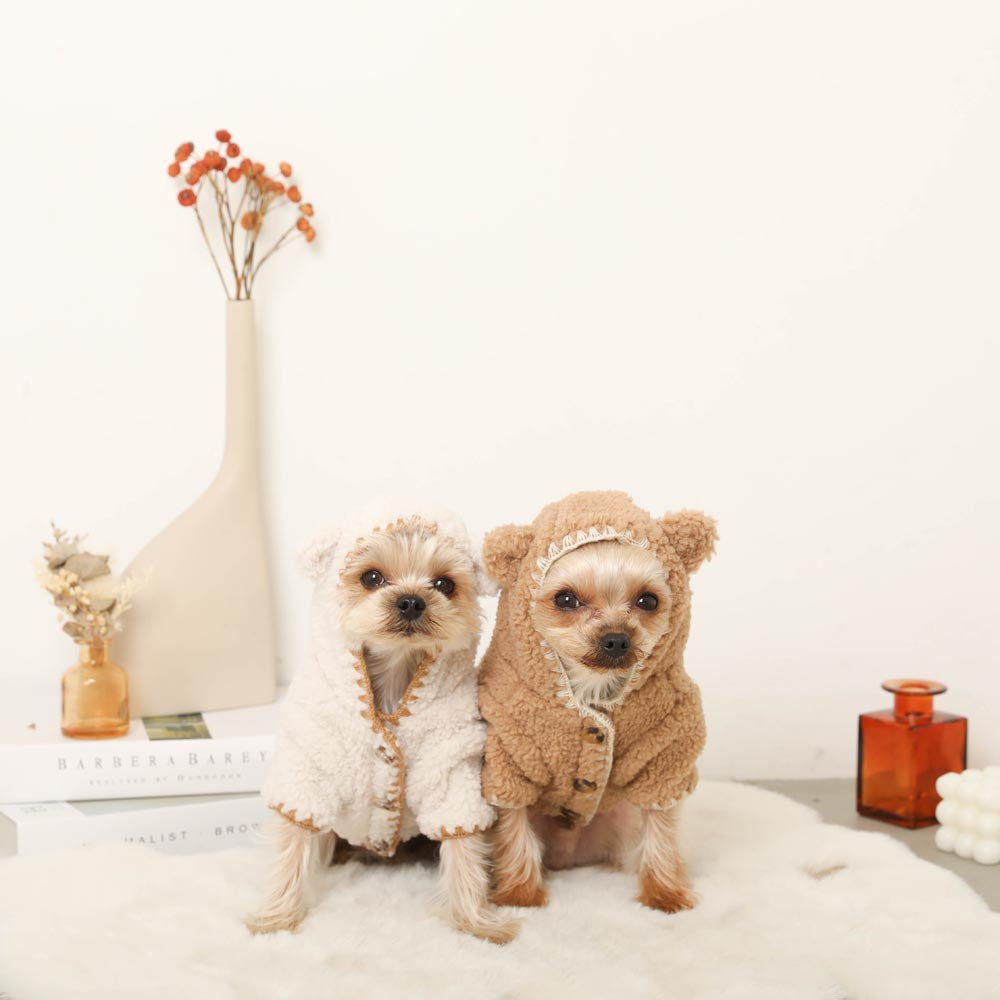Overlock bear ear hood boa jacket