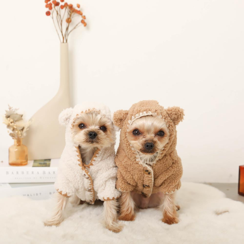 Overlock bear ear hood boa jacket