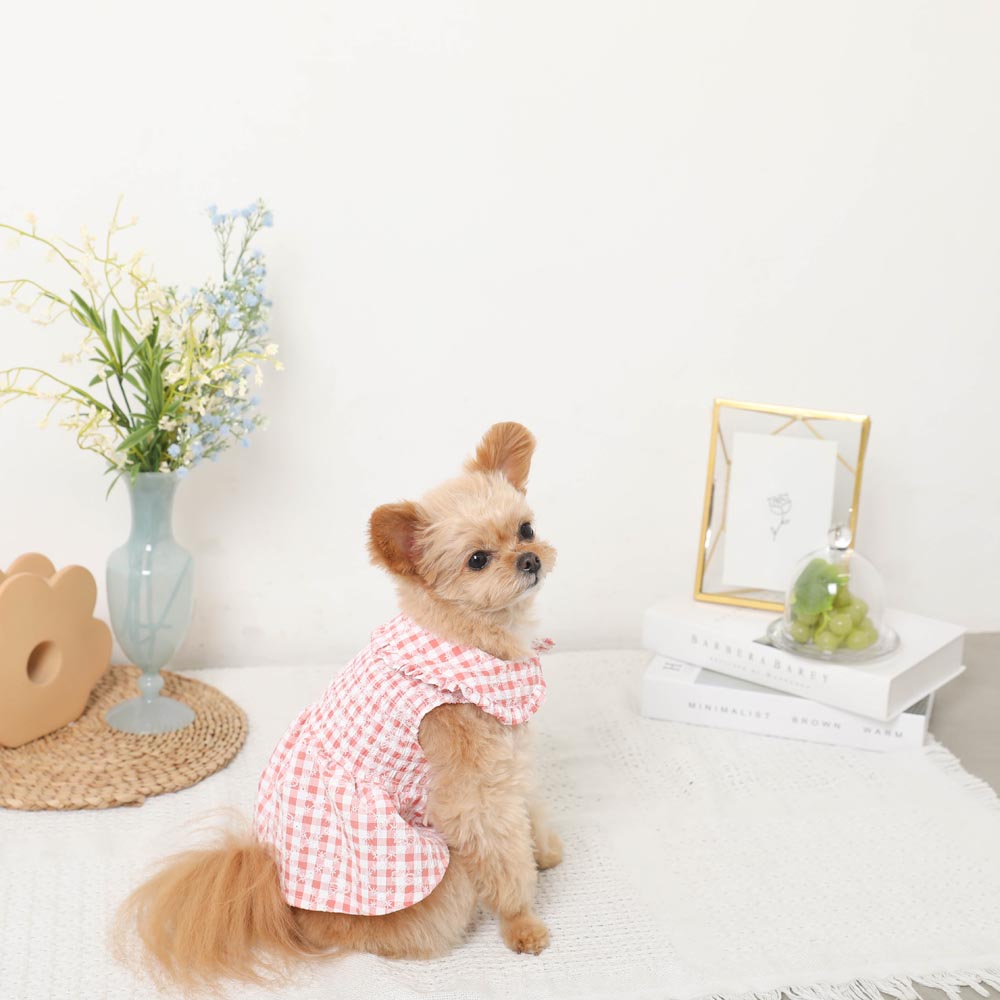 Cool gingham check shirring dress [ice pack compatible]