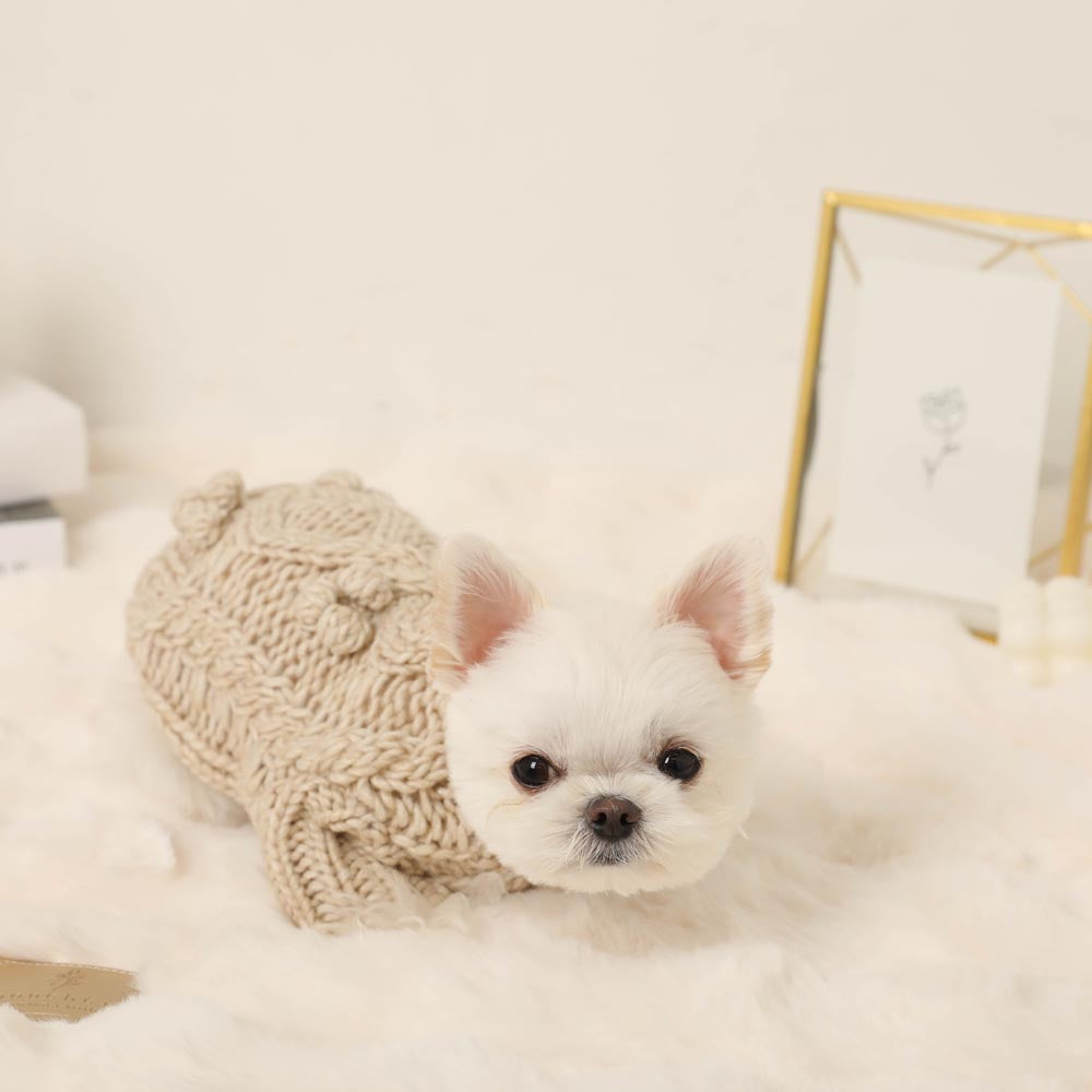 ケーブルポンポンドロップショルダーニット（愛犬ちゃん用）
