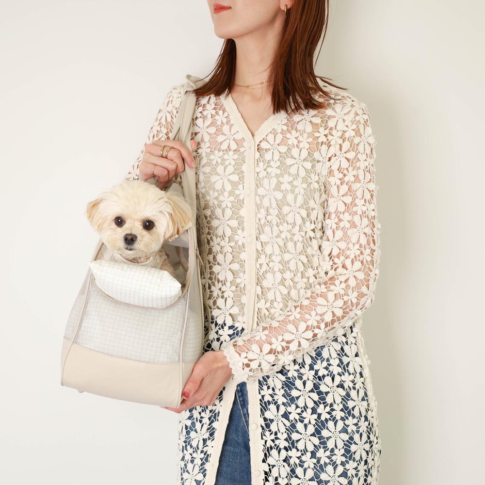 メッシュペットトートバッグ+冷感チェック柄ふんわりクッション付き