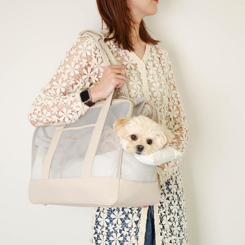 メッシュペットトートバッグ+冷感チェック柄ふんわりクッション付き