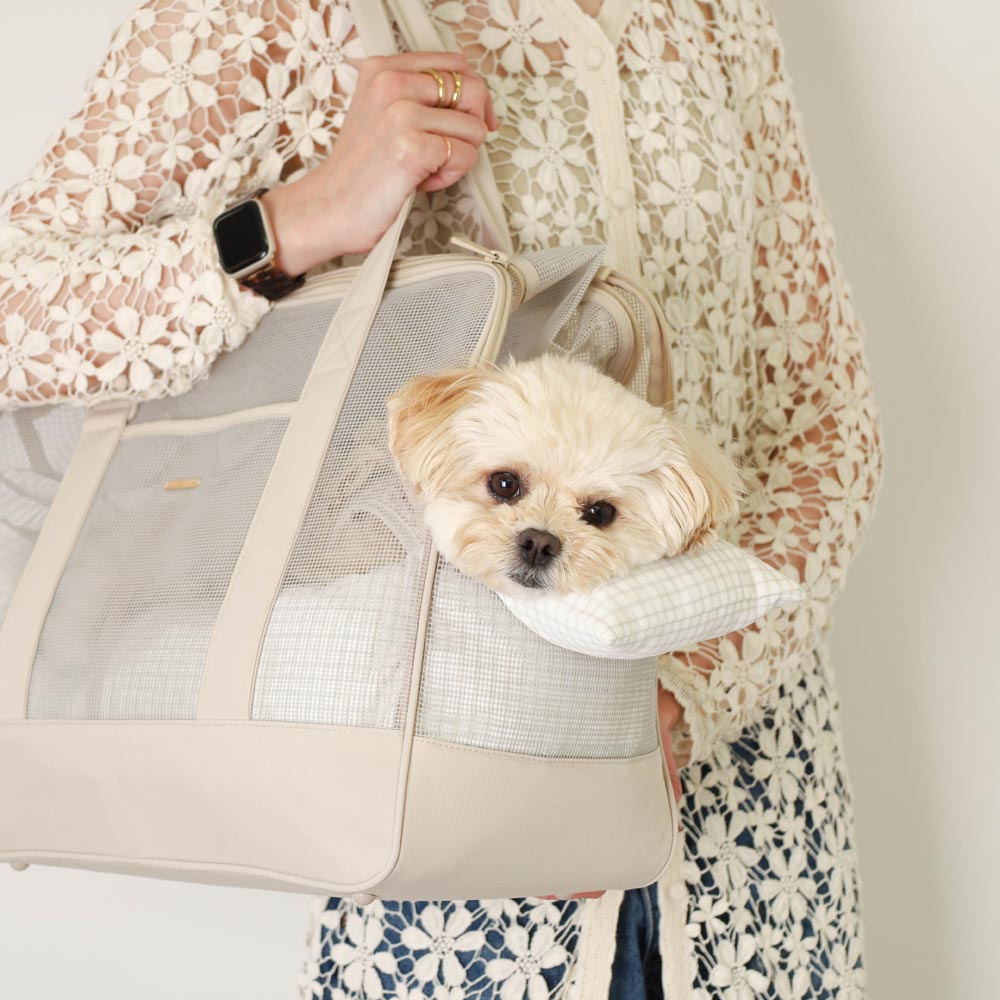 メッシュペットトートバッグ+冷感チェック柄ふんわりクッション付き