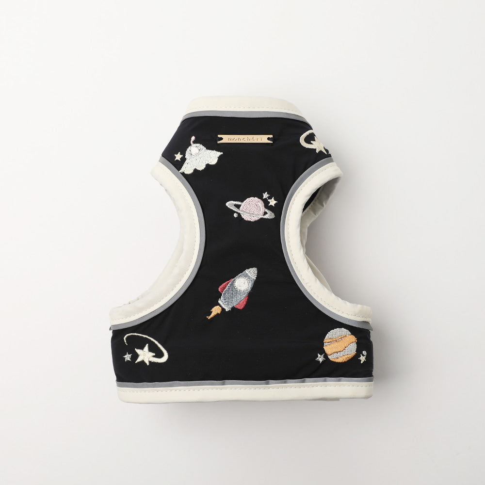 宇宙柄刺繍ハーネス+リードSET【名入れ刺繍対応】