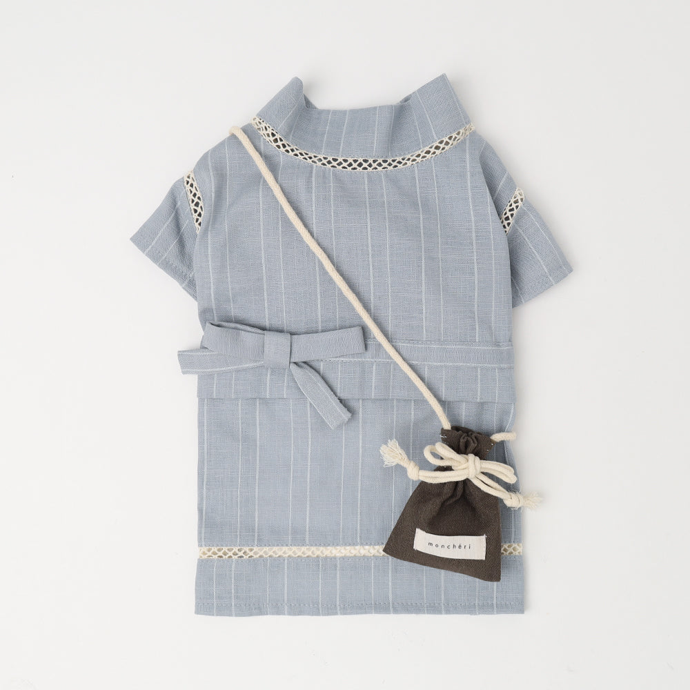 冷感ストライプ柄甚平＋巾着ポーチSET【旧モデル】