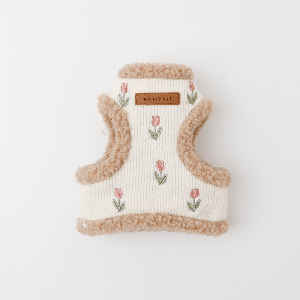ボアチューリップ刺繍ハーネス+リードSET【名入れ刺繍対応】