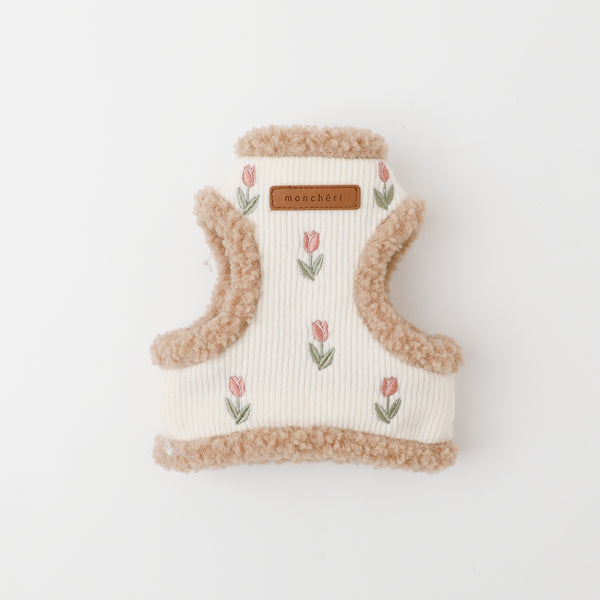 ボアチューリップ刺繍ハーネス+リードSET【名入れ刺繍対応】