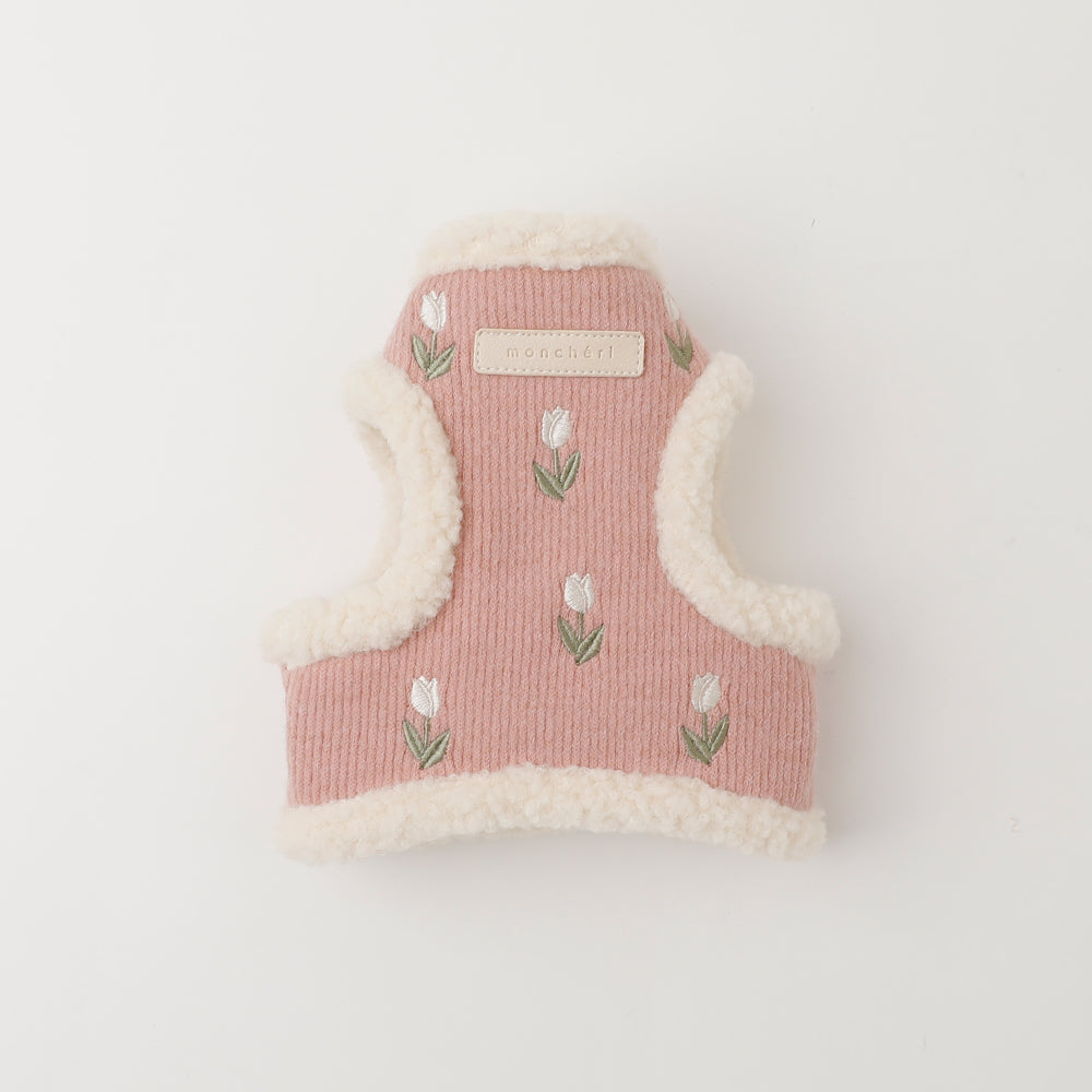 ボアチューリップ刺繍ハーネス+リードSET【名入れ刺繍対応】