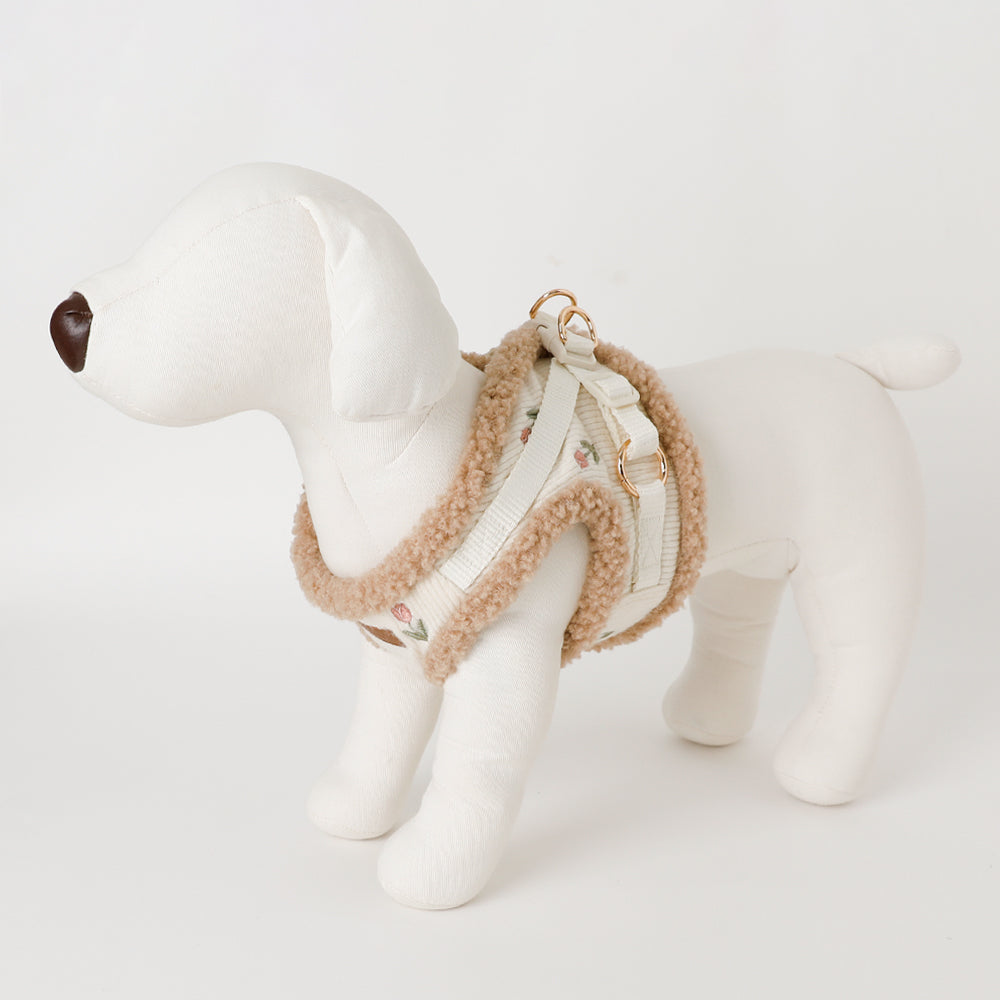 ボアチューリップ刺繍ハーネス+リードSET【名入れ刺繍対応】