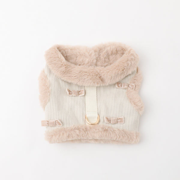 ベロアリボンファーコンビハーネス+リードSET【名入れ刺繍対応】