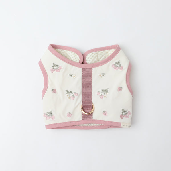 冷感いちご刺繍ハーネス+リードSET【名入れ刺繍対応】【保冷剤対応】
