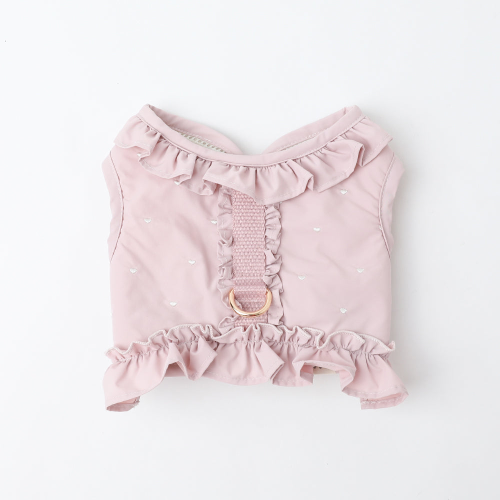 Cool heart embroidery frill harness + lead set [Compatible with name embroidery] [Compatible with ice packs]