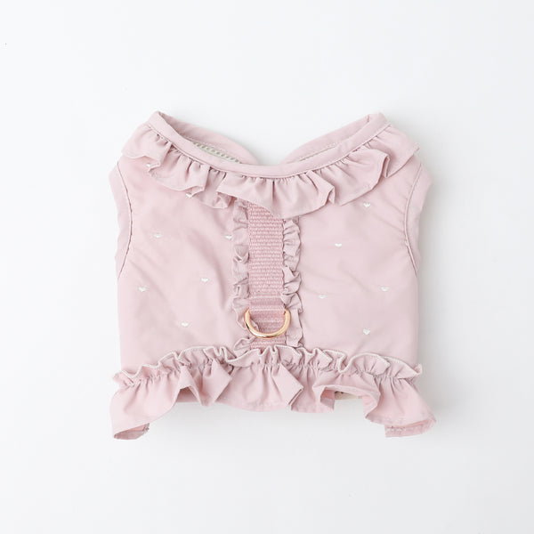 冷感ハート刺繍フリルハーネス+リードSET【名入れ刺繍対応】【保冷剤対応】