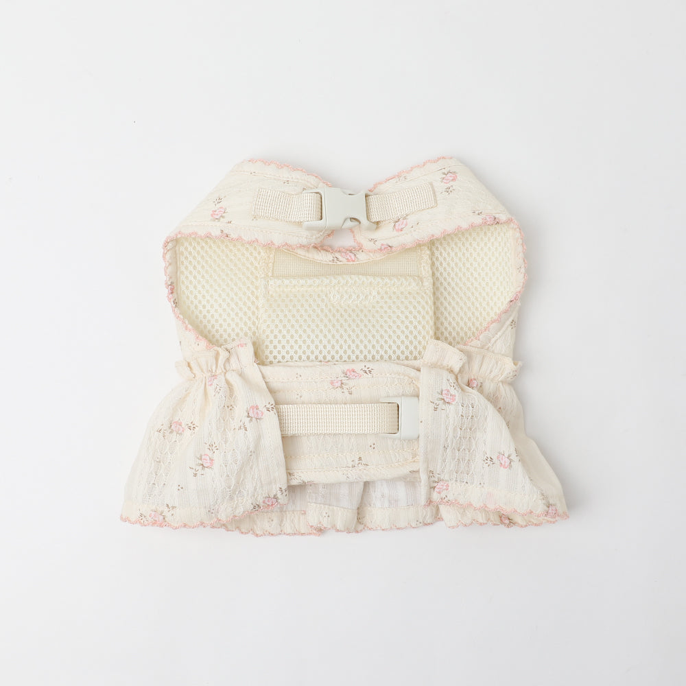 花柄フリルトップス風ハーネス+リードSET【名入れ刺繍対応】【保冷剤対応】