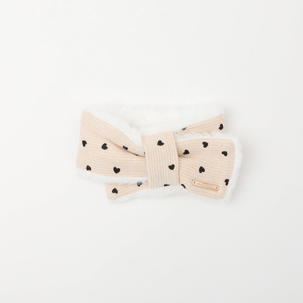 ハート柄リブファーネックリボンマフラー【名入れ刺繍対応】