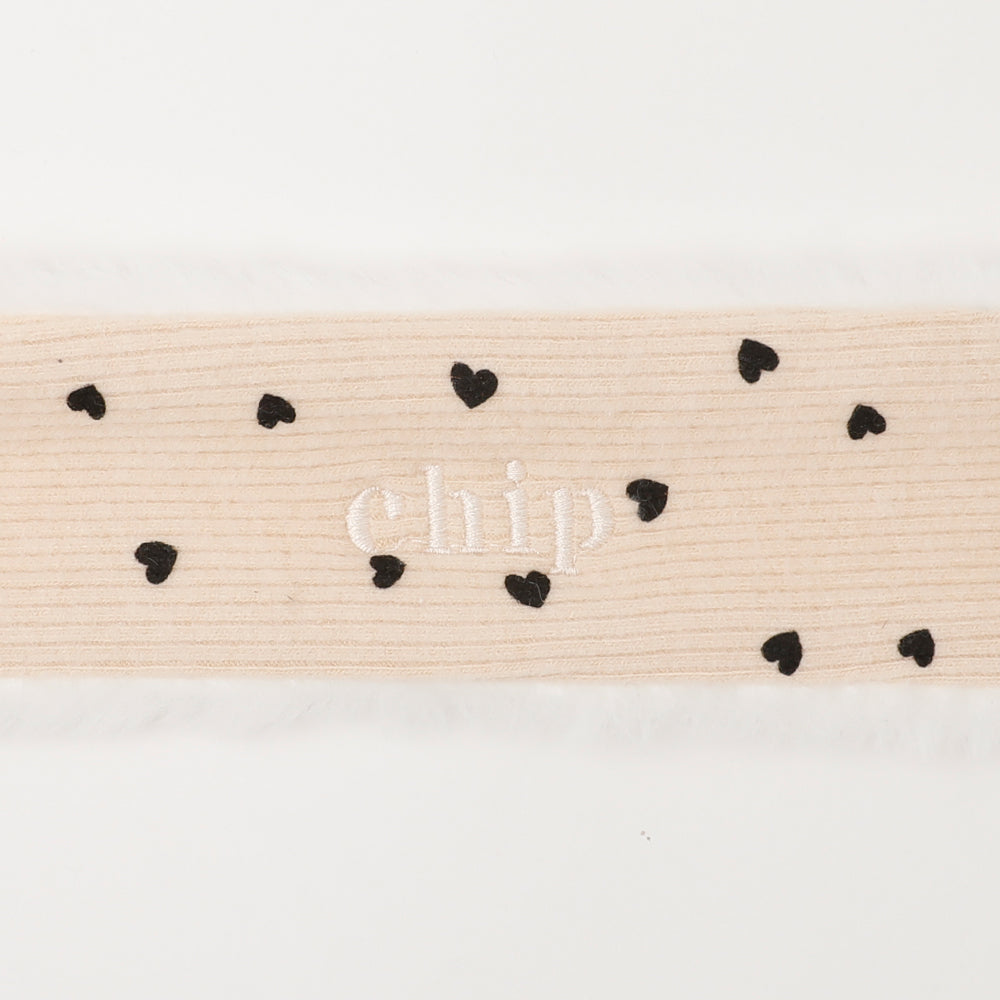ハート柄リブファーネックリボンマフラー【名入れ刺繍対応】
