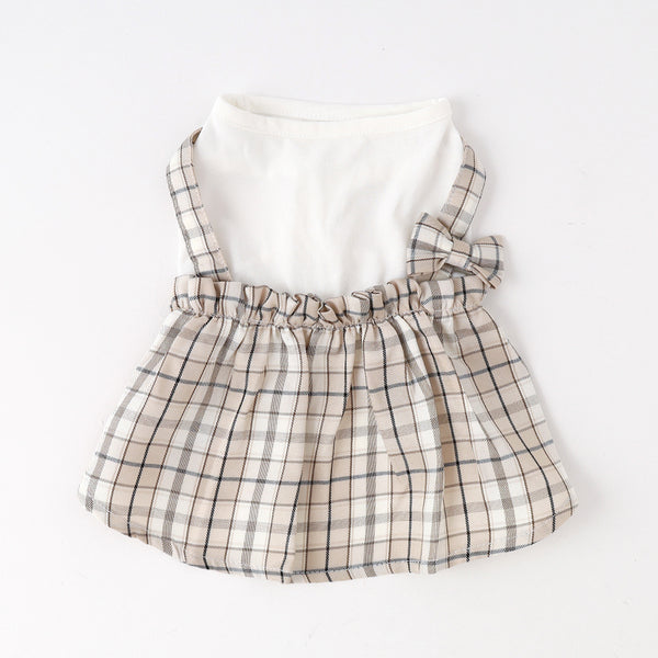 Cold check pattern docking dress with ribbon