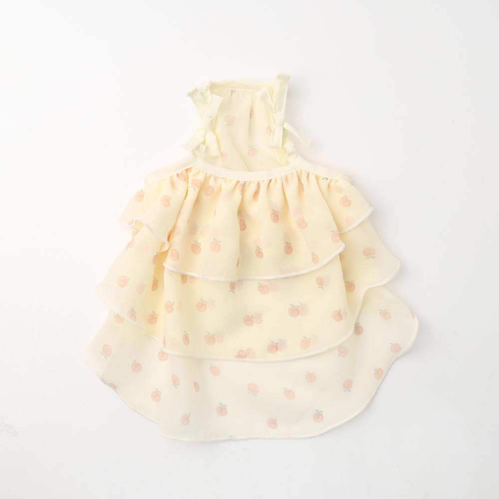 冷感桃子图案荷叶边吊带连衣裙