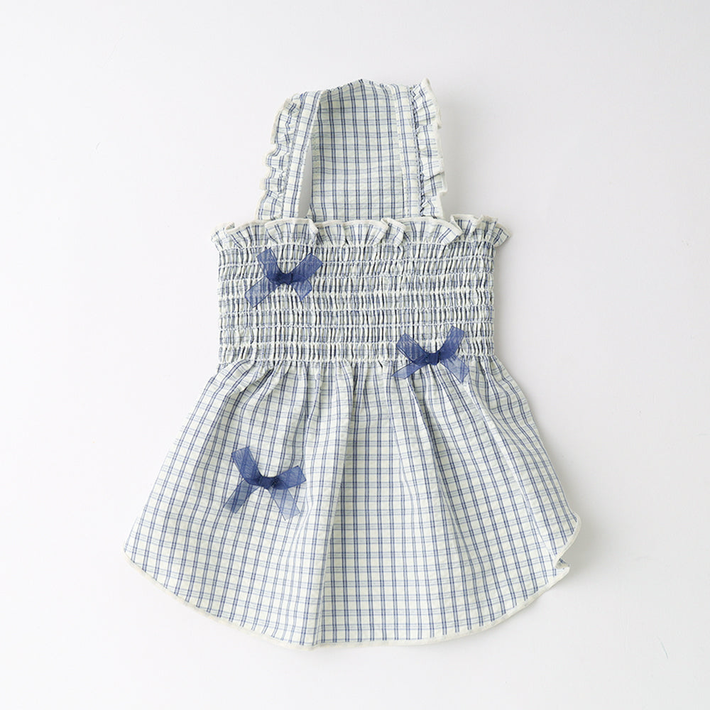 Cool check gathered ribbon dress