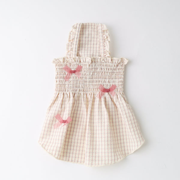 冷感チェックギャザーリボンワンピース