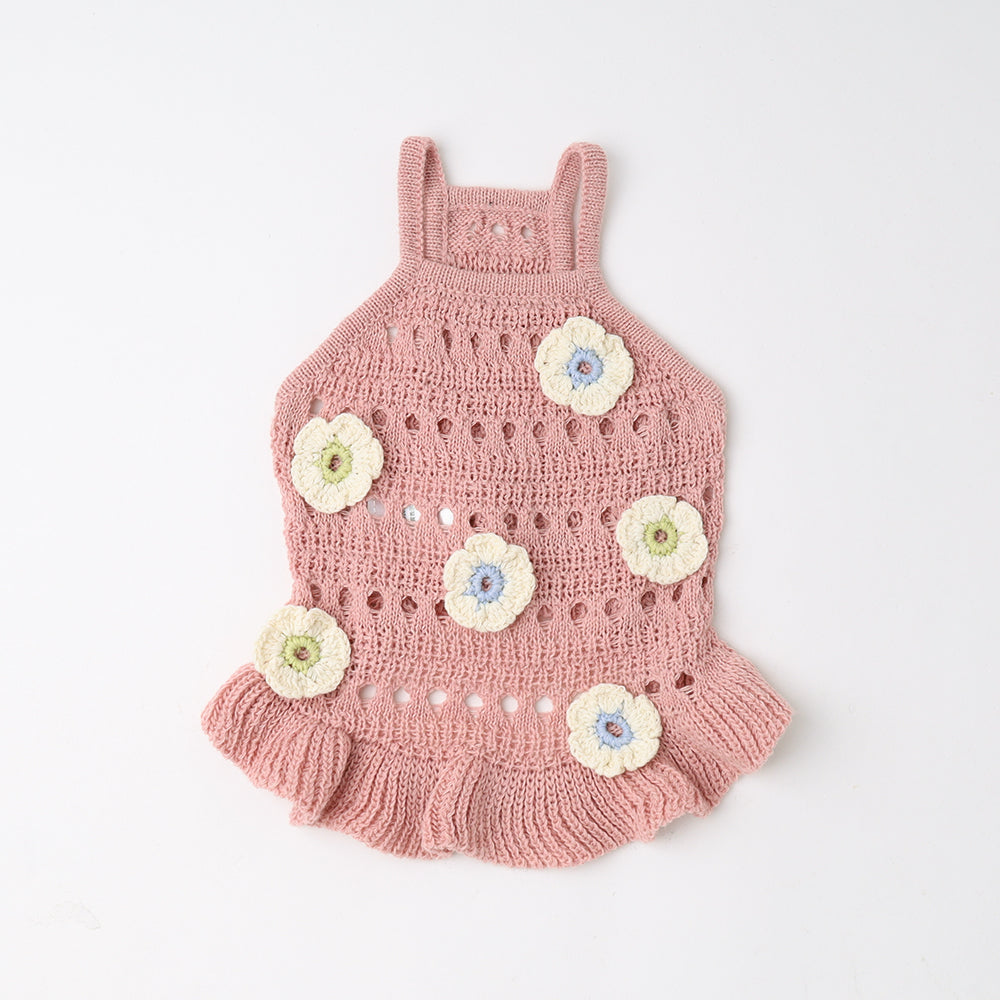 Flower motif summer knit dress