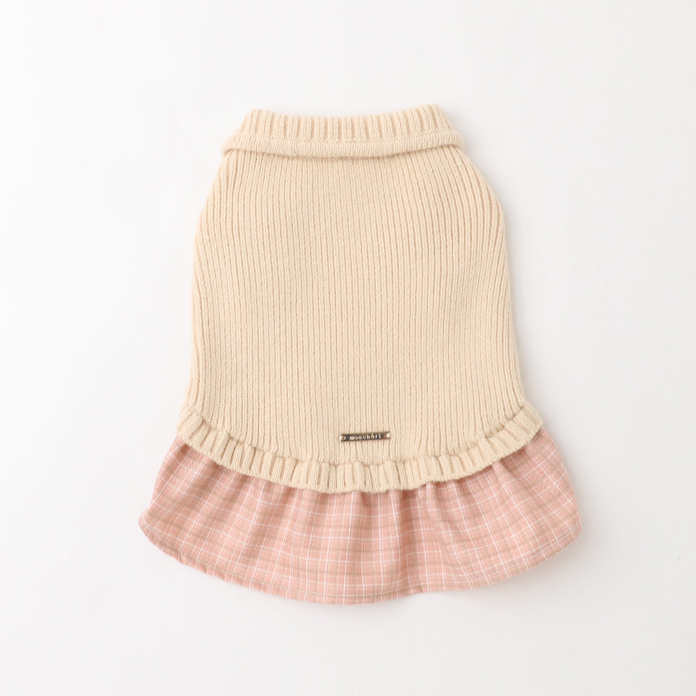 チェックスカートドッキングニットワンピース