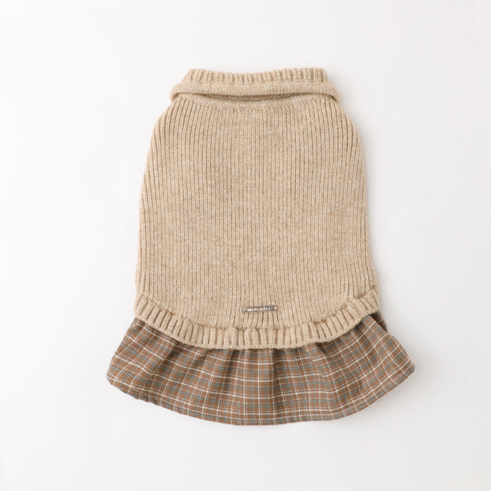 Check skirt docking knit dress