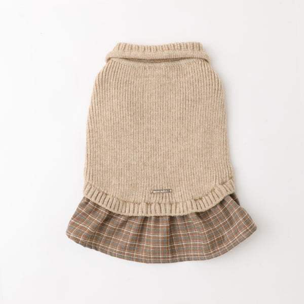 チェックスカートドッキングニットワンピース