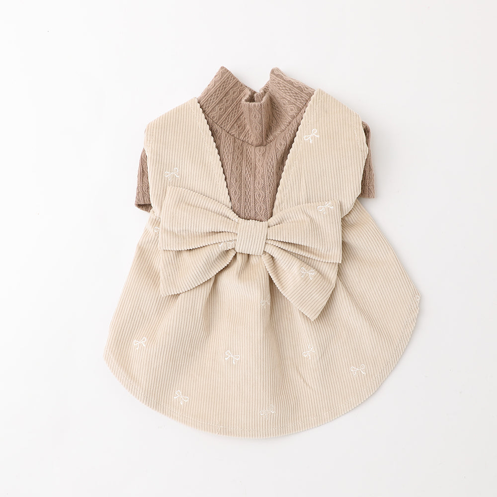 バックリボンハイネックリボン柄ワンピース