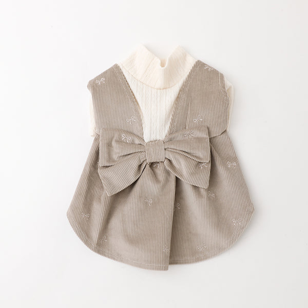 バックリボンハイネックリボン柄ワンピース